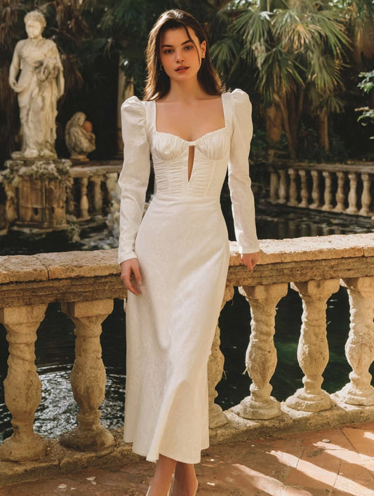 Women's Dresses Autumn Winter Daily Fashion 2025 Plain Long Sleeve Square Neck Wrap Midi Casual Dresses