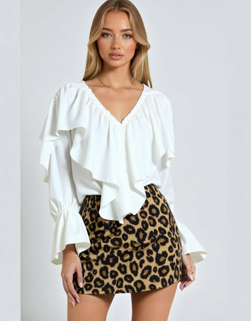 Women's Autumn French Elegant Solid Color Flounce Flare Sleeve V-Neck Casual Blouses