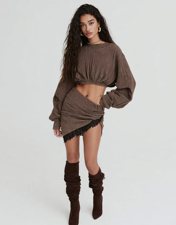 Korean Round Neck Skirt Suit Spring Dress Autumn Fashion Women's Ensemble Set Comfortable Style Asymmetrical Outfit