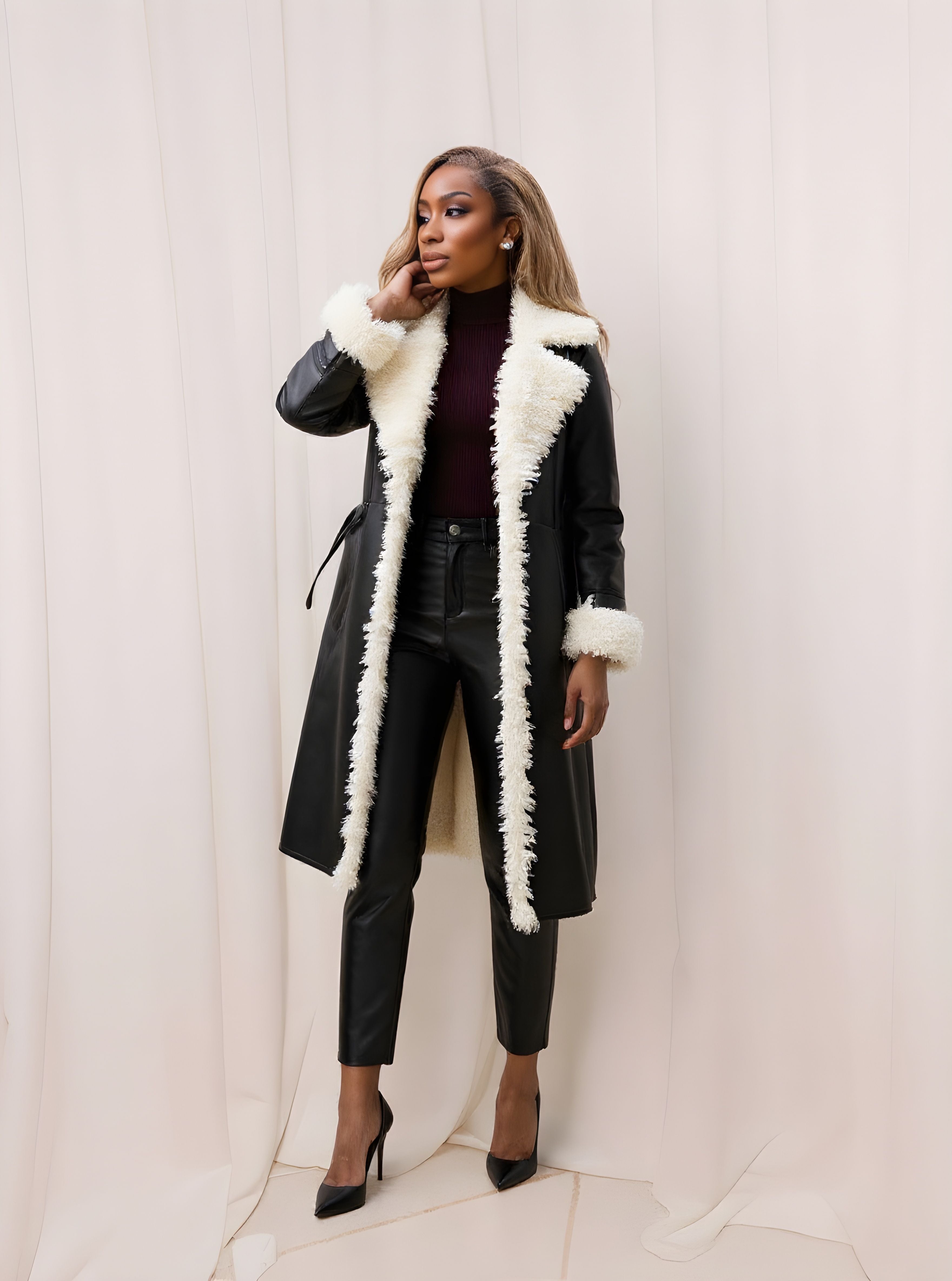 Women's Casual Leather Coat Autumn Winter Fashion Outerwear Stylish Windbreaker