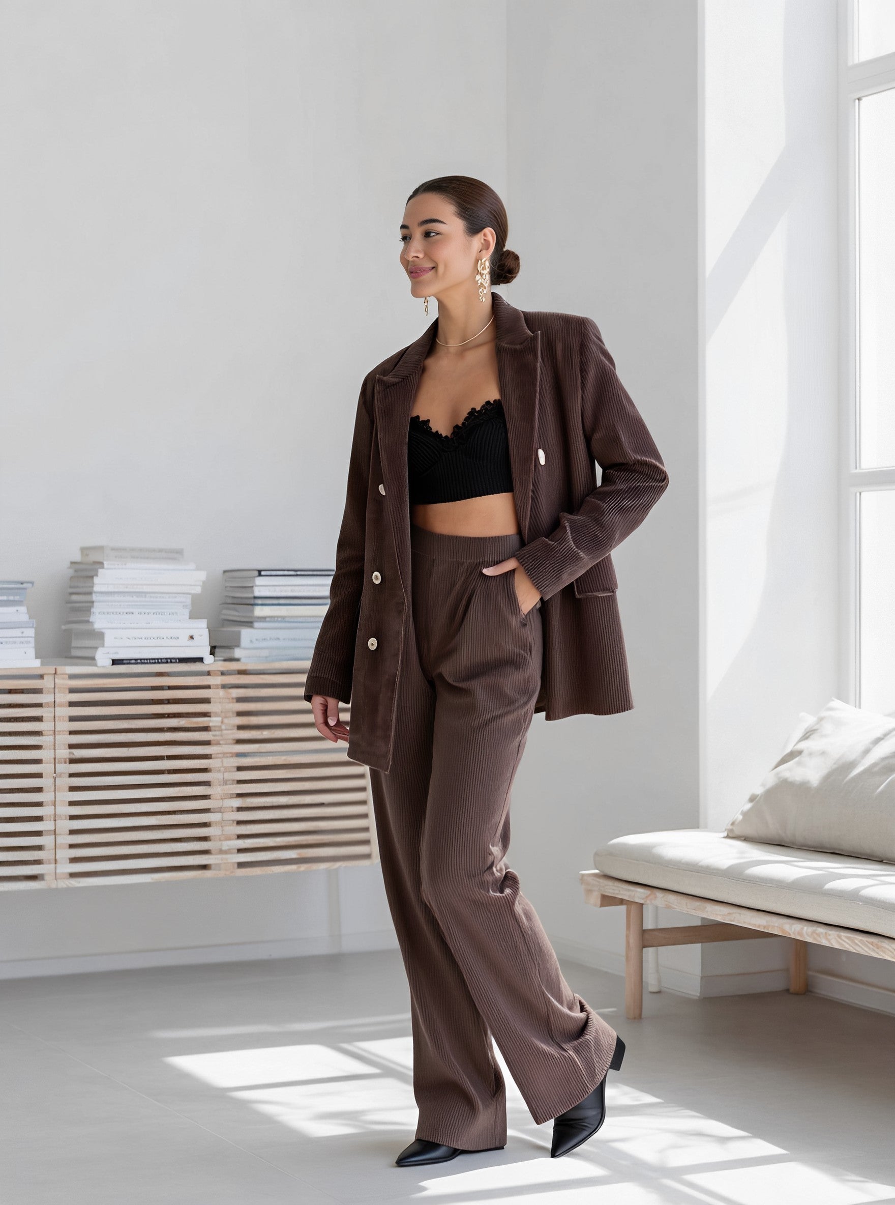 Loose Fit Casual Suit Trousers Set For Women Autumn Fashion Comfortable Stylish Long Pants Outfit Pair