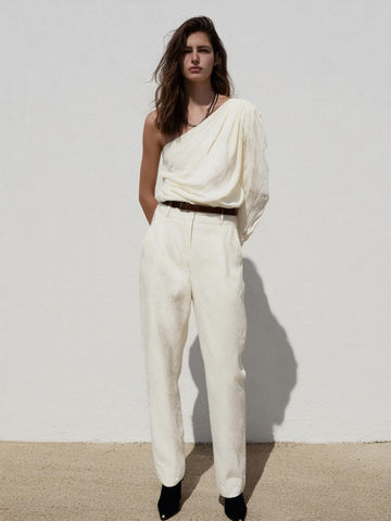 Autumn T-Shirts 2025 Women's French Plain Long Sleeve One-Shoulder Fitting Slim Streetwear T-Shirts