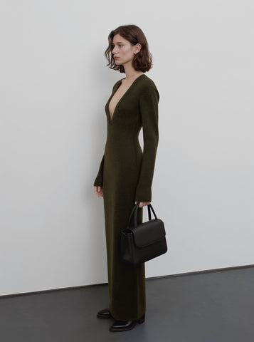 Autumn Tight Fit Dress With V-Neck Long Straight Sleeve Floor-Length Casual Style A-Line Skirt Women's Clothing