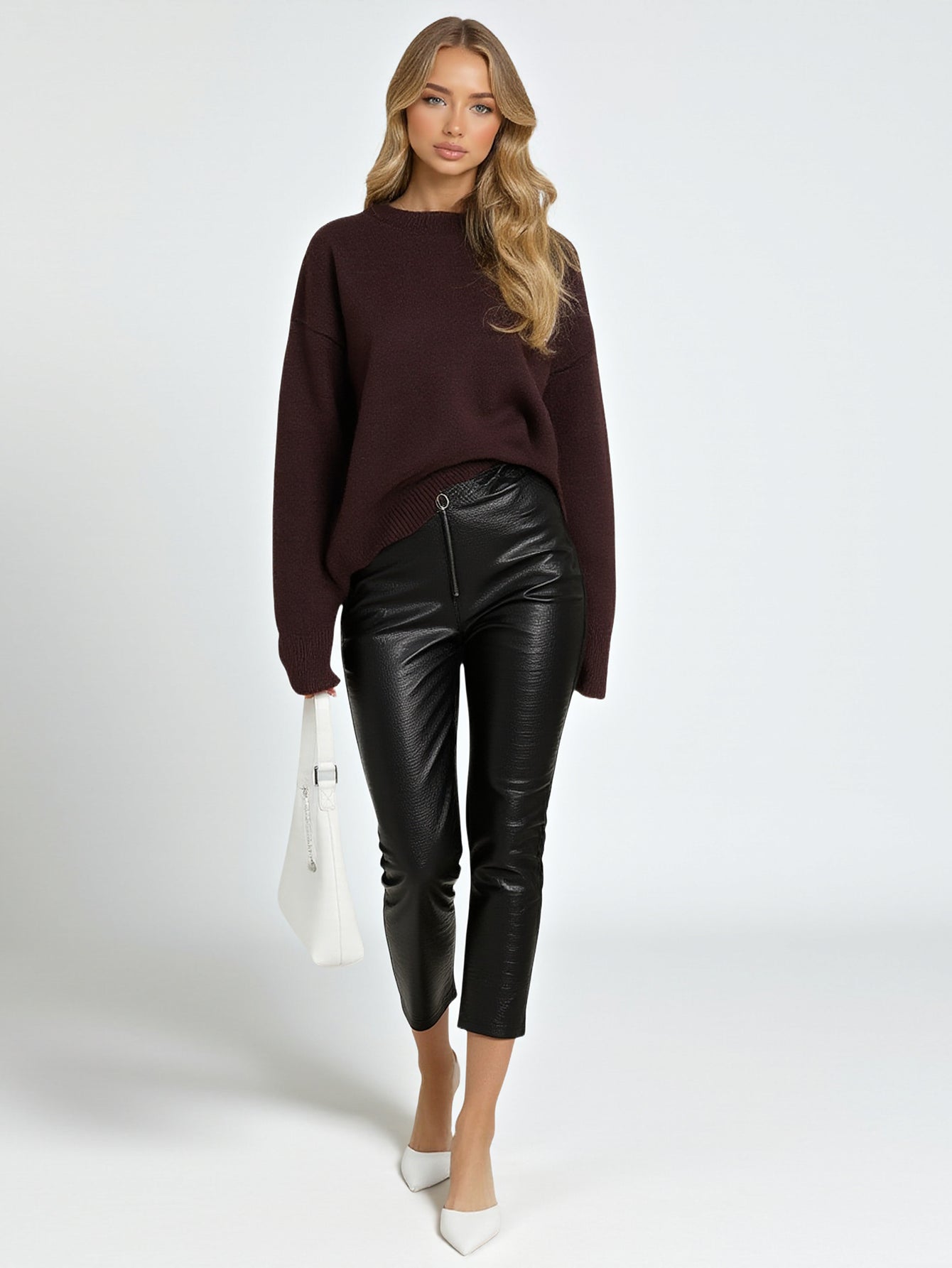 Women's Casual 2025 Fashion Pencil Pants Spring Autumn Leg Zipper Small Leg Leather Clothing Pants