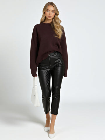 Women's Casual 2025 Fashion Pencil Pants Spring Autumn Leg Zipper Small Leg Leather Clothing Pants