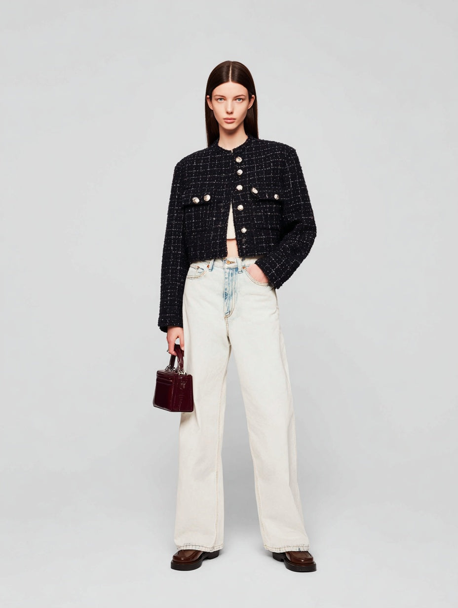 Women's Lightweight Jackets Autumn Winter 2025 Elegant Chic Checked Long Sleeve Round Neck Casual Lightweight Jackets