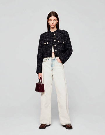 Women's Lightweight Jackets Autumn Winter 2025 Elegant Chic Checked Long Sleeve Round Neck Casual Lightweight Jackets