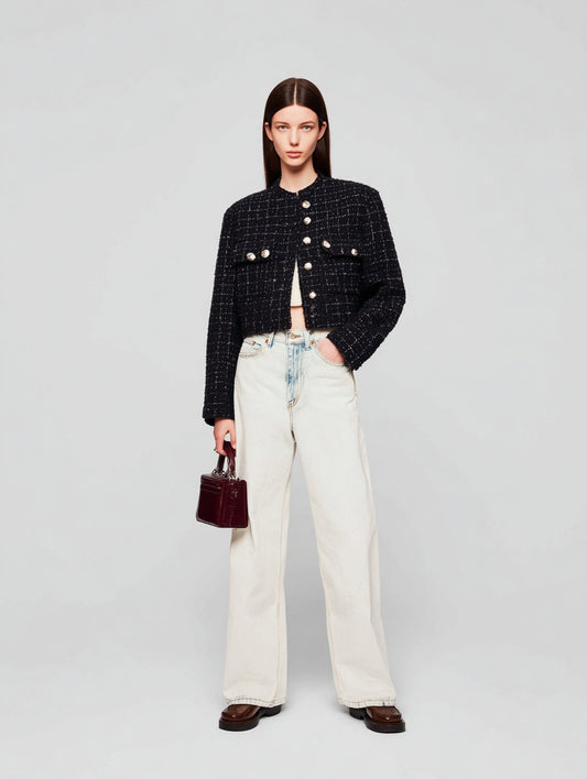 Women's Lightweight Jackets Autumn Winter 2025 Elegant Chic Checked Long Sleeve Round Neck Casual Lightweight Jackets