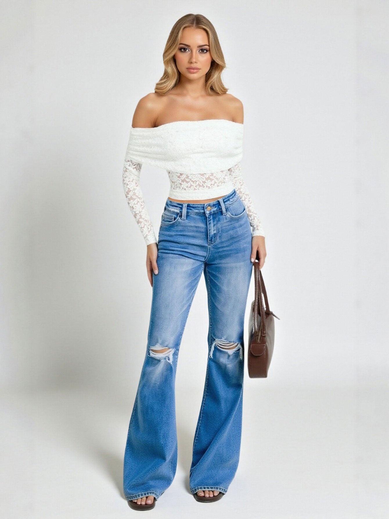 Ladies High Waist Slim Stretch Jeans New Ripped Fashion Women's Denim Pants Ripped Natural Waist Full Length