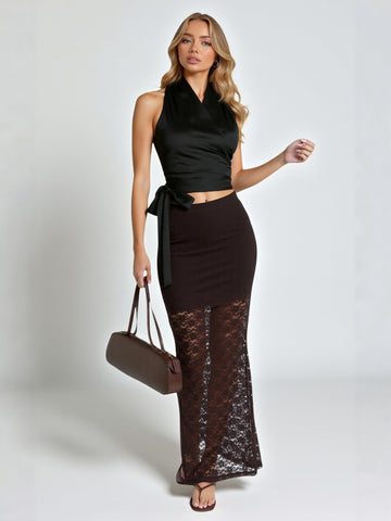 Women's 2025 Summer Decent Elegant Plain Lace-Up Sleeveless V-Neck Skinny Fit Office Lady