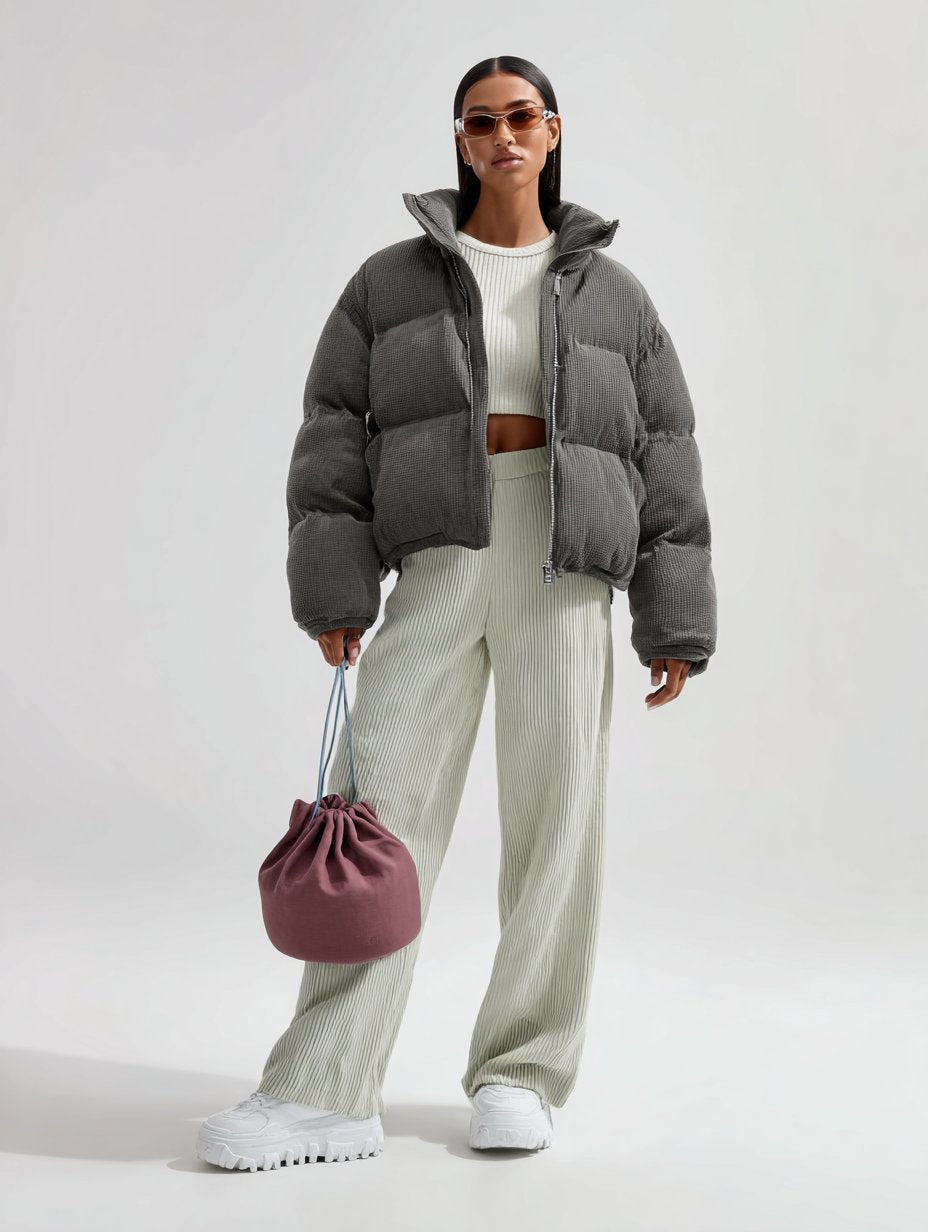 Cotton-Padded Jacket Long Sleeve Casual Style Straight Sleeve Autumn Winter Clothes Women's Top Regular Length