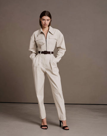 Autumn Sets 2025 Women's Plain Long Sleeve Lapel Zipper Jackets Cuffed Pants Daily Basic Sets