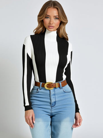 Women's Sweaters Autumn Winter Fashion Comfortable 2025 Stripes Texture Long Sleeve High Neck Daily Sweaters