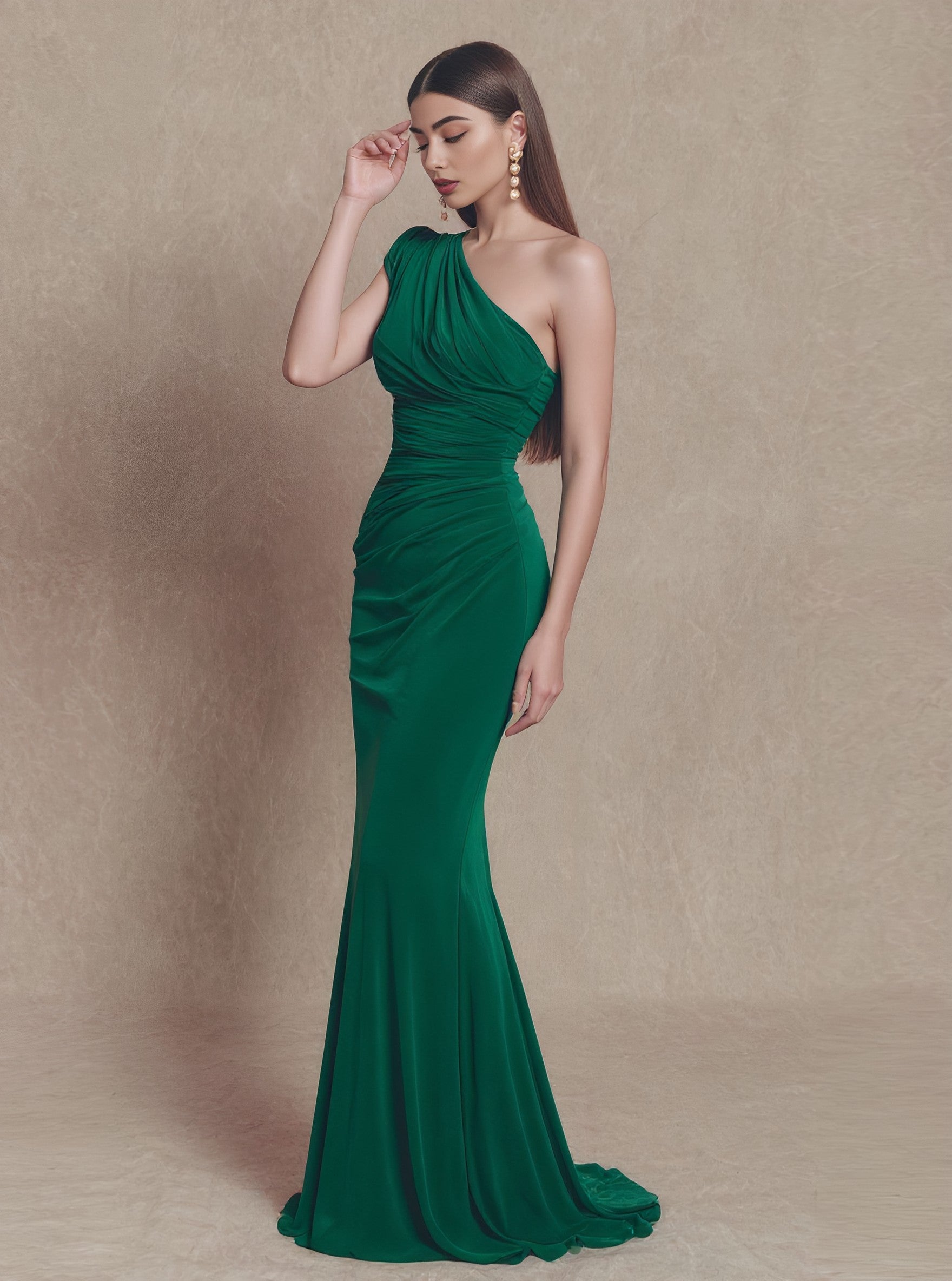 Autumn Casual Tight Fish Tail Dress Shoulder Oblique Straight Sleeve Long Gown Style Women's Clothing Fashion Dress