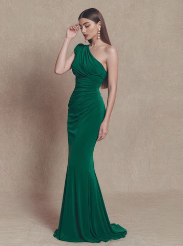 Autumn Casual Tight Fish Tail Dress Shoulder Oblique Straight Sleeve Long Gown Style Women's Clothing Fashion Dress