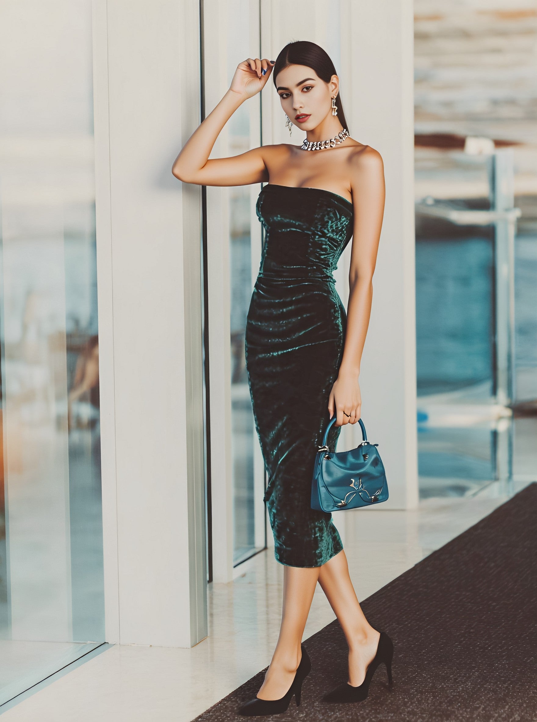 Autumn Winter Tight Fit Casual Dress Mid Length A-Line Skirt Straight Sleeve No Collar Women's Fashion Clothing