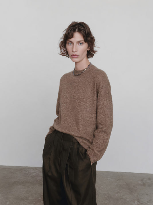 Loose Long Sleeve Round Neck Sweater Winter Casual Clothes Straight Tube Sleeve Comfortable Length Regular Women's Top