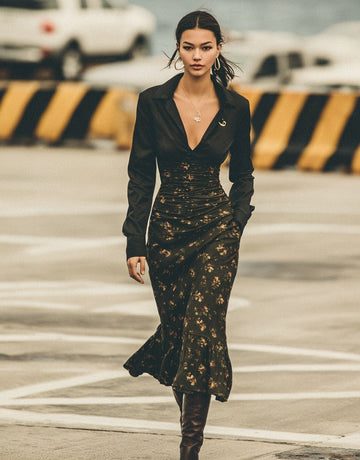 Autumn Winter Casual Dress Shirt Sleeve Turn-down Collar Bodycon Skirt Length Medium Dress For Women Fashion Style