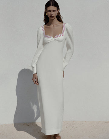 Women's Autumn Dresses Fashion Decent Long Sleeve Sweetheart Neck Lettuce Trim Maxi Long Dresses