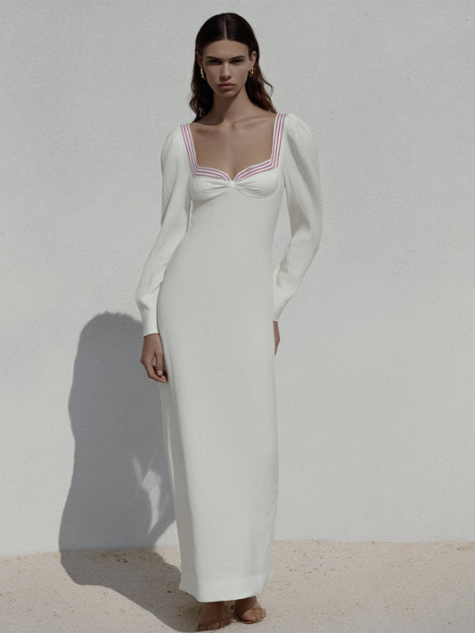 Women's Autumn Dresses Fashion Decent Long Sleeve Sweetheart Neck Lettuce Trim Maxi Long Dresses