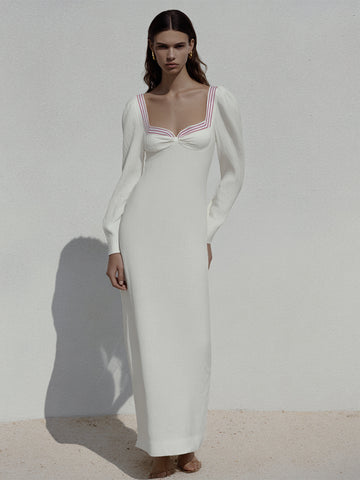 Women's Autumn Dresses Fashion Decent Long Sleeve Sweetheart Neck Lettuce Trim Maxi Long Dresses