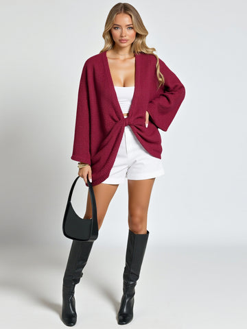 Autumn Cardigans 2025 Women's Casual Minimalism Plain Cross Long Sleeve V-Neck Daily Basic Cardigans