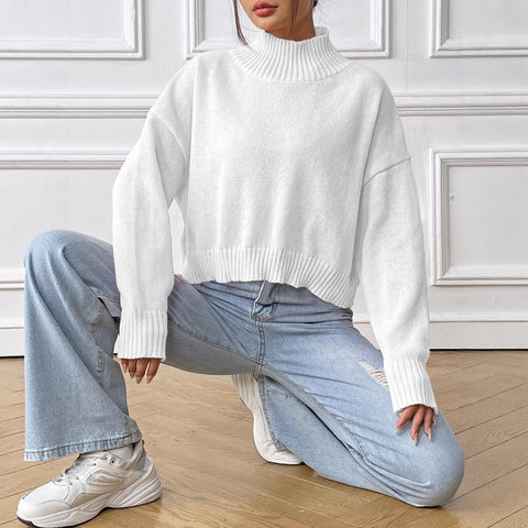 Autumn Winter Sweater 2025 Women's Decent Plain Screw Thread Long Sleeve Turtleneck Daily Basic Sweater