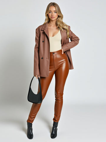 Women's High Waist PU Leather Pants Trendy European American Style Versatile Tight Pencil Pants