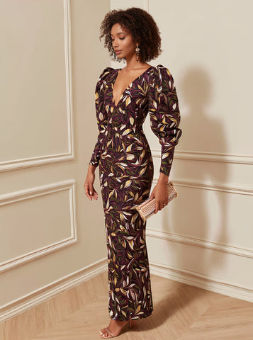 Autumn Tight Fit Wrap Dress Mid-Length V-Neck Lamb Sleeve Casual Style Women's Dress Fashionable Elegant Gown