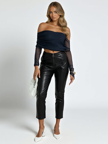 Women's Casual 2025 Fashion Pencil Pants Spring Autumn Leg Zipper Small Leg Leather Clothing Pants