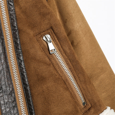 Women's Casual Double-Sided Jacket European And American Style Lapel Irregular Pocket Zipper Long-Sleeve Short Coat