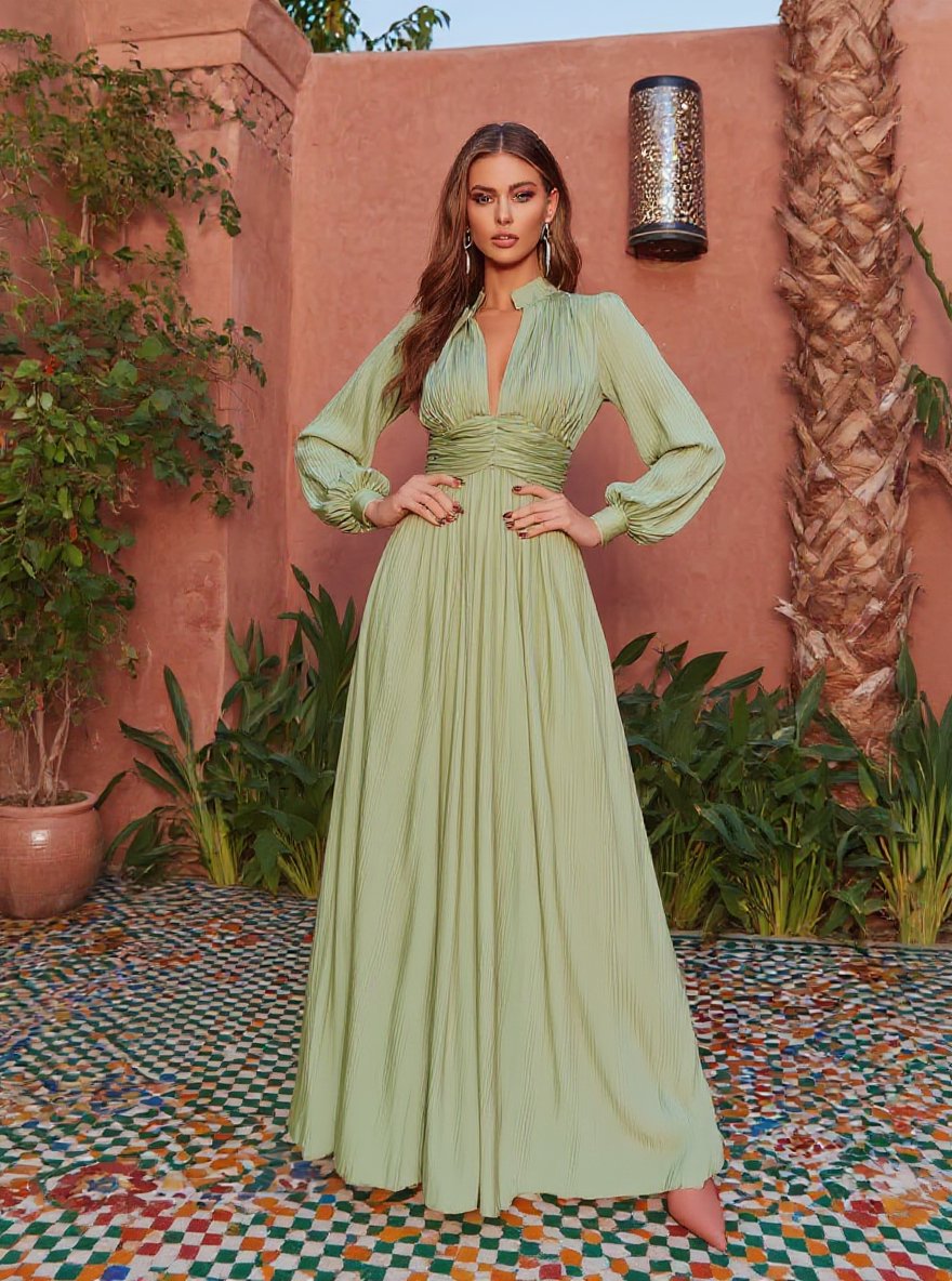 Women's Dresses Autumn Winter Daily 2025 Plain Long Sleeve Deep V Neck Maxi A-line Sexy Dresses