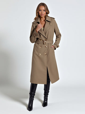 Women's Double-Breasted Coat With Cuff Buttons Stand Collar Waist Belt Slim Fit Four Colors Available Straight From Factory