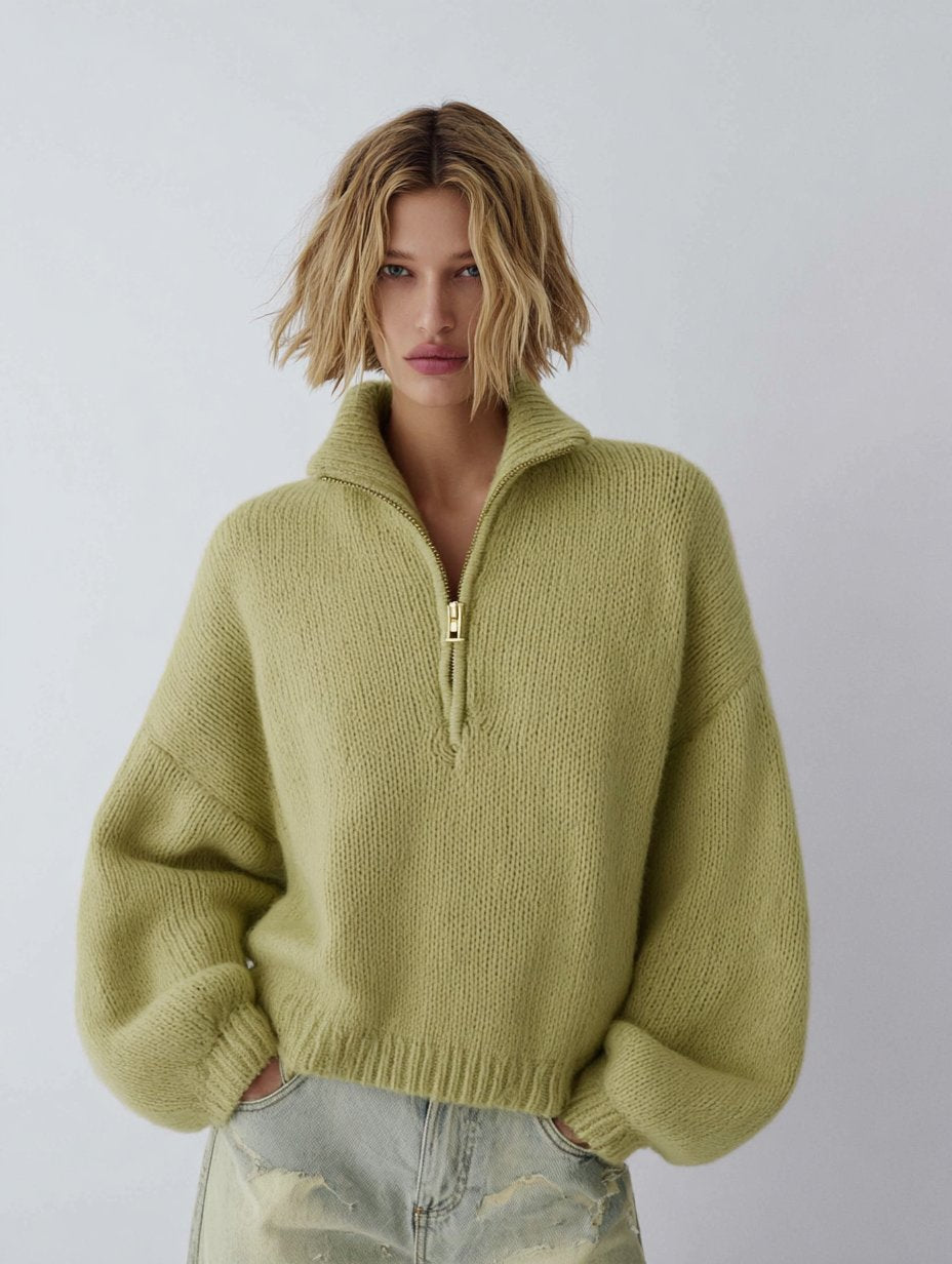 Winter Sweater Casual Fit Long Sleeve Straight Tube Cuff Collar Top Women's Fashion Comfortable Warm Knitwear