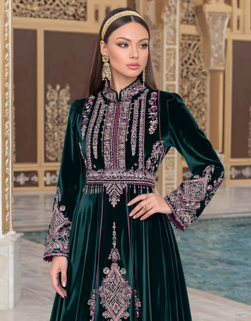 Autumn Long A-Line Dress Regular Fit Qipao Collar Straight Sleeve Casual Style Muslim Fashion Women's Dress