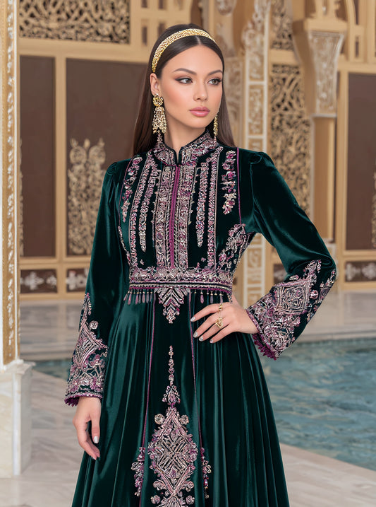 Autumn Long A-Line Dress Regular Fit Qipao Collar Straight Sleeve Casual Style Muslim Fashion Women's Dress