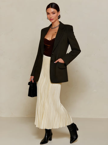 Autumn Winter Skirts 2025 Women's Simple Elegant Plain A-Line High Waist Draped Midi Pleated Skirts