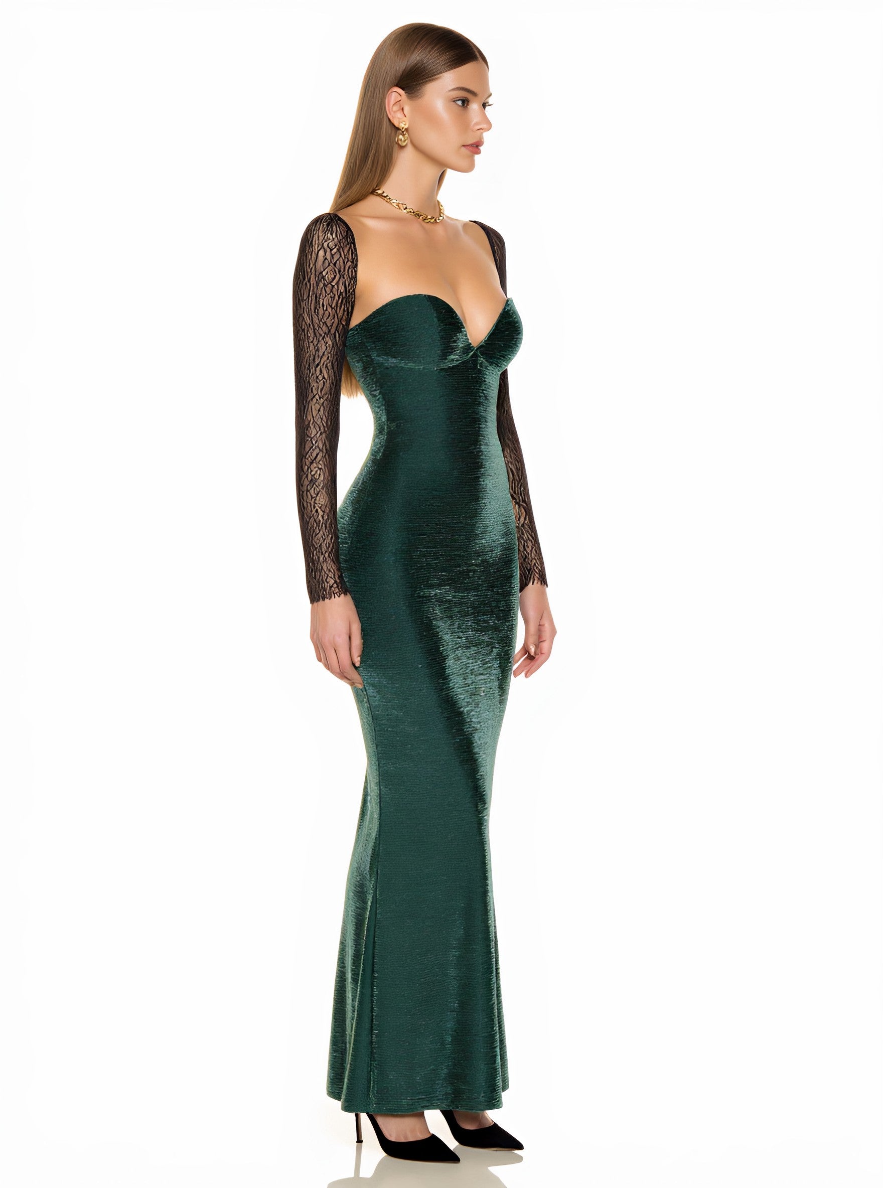 Autumn Winter Dress Casual Fit Heart Collar Midi Skirt Straight Sleeve Length Medium Long Women's Clothing Fashion Style