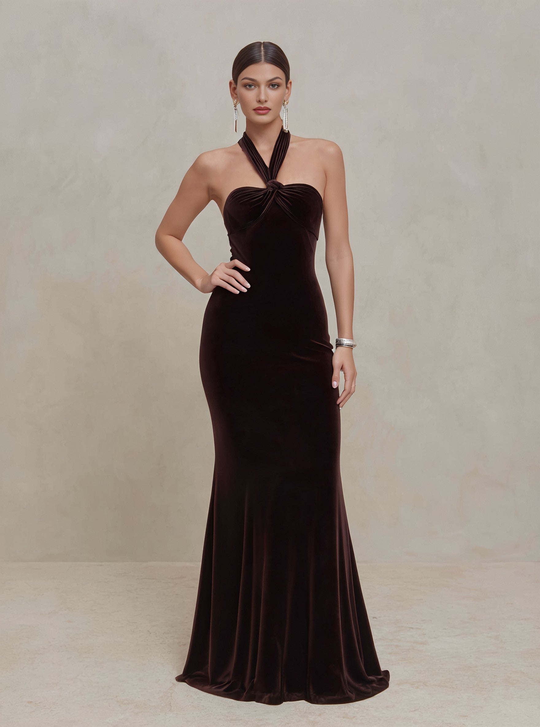 Autumn Long Floor-Length Sleeveless Hanging Collar Party Dress Tight Fit A-Line Skirt Style Women's Fashion Dress