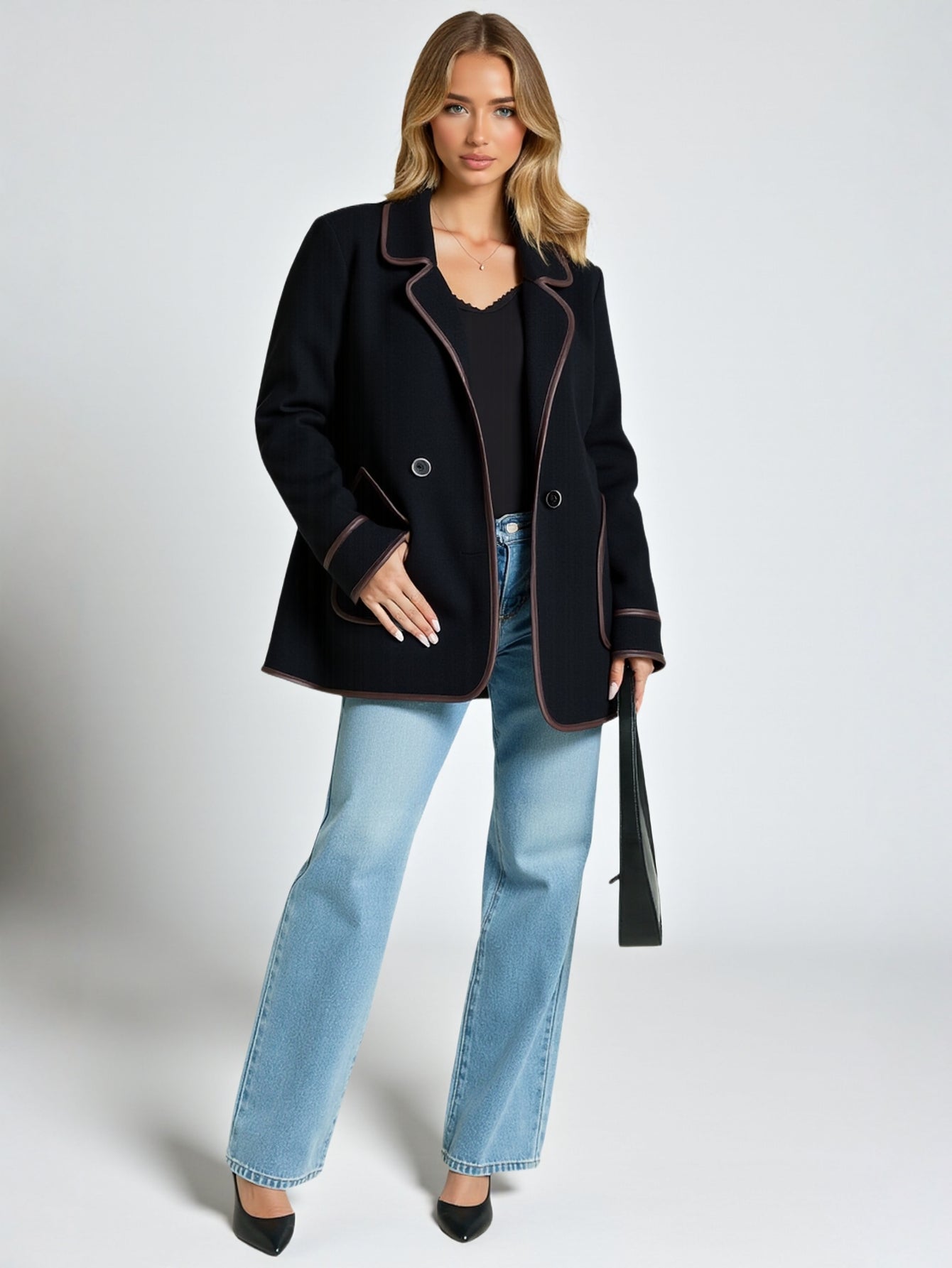 Women's Coats Winter Fashion Comfortable Stripes 2025 Business Simple Shirt Collar Long Sleeve Street Daily Jackets