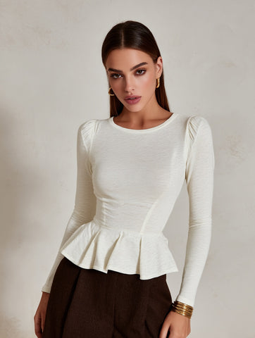 Autumn T-Shirts 2025 Women's Simple Elegant Plain Long Sleeve Round-Neck Puffy Daily Basic T-Shirts