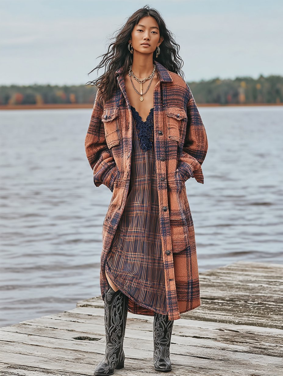 Casual Style Regular Length Coat Spring Dress Autumn Fashion Women's Top Outerwear Long Sleeve Plaid