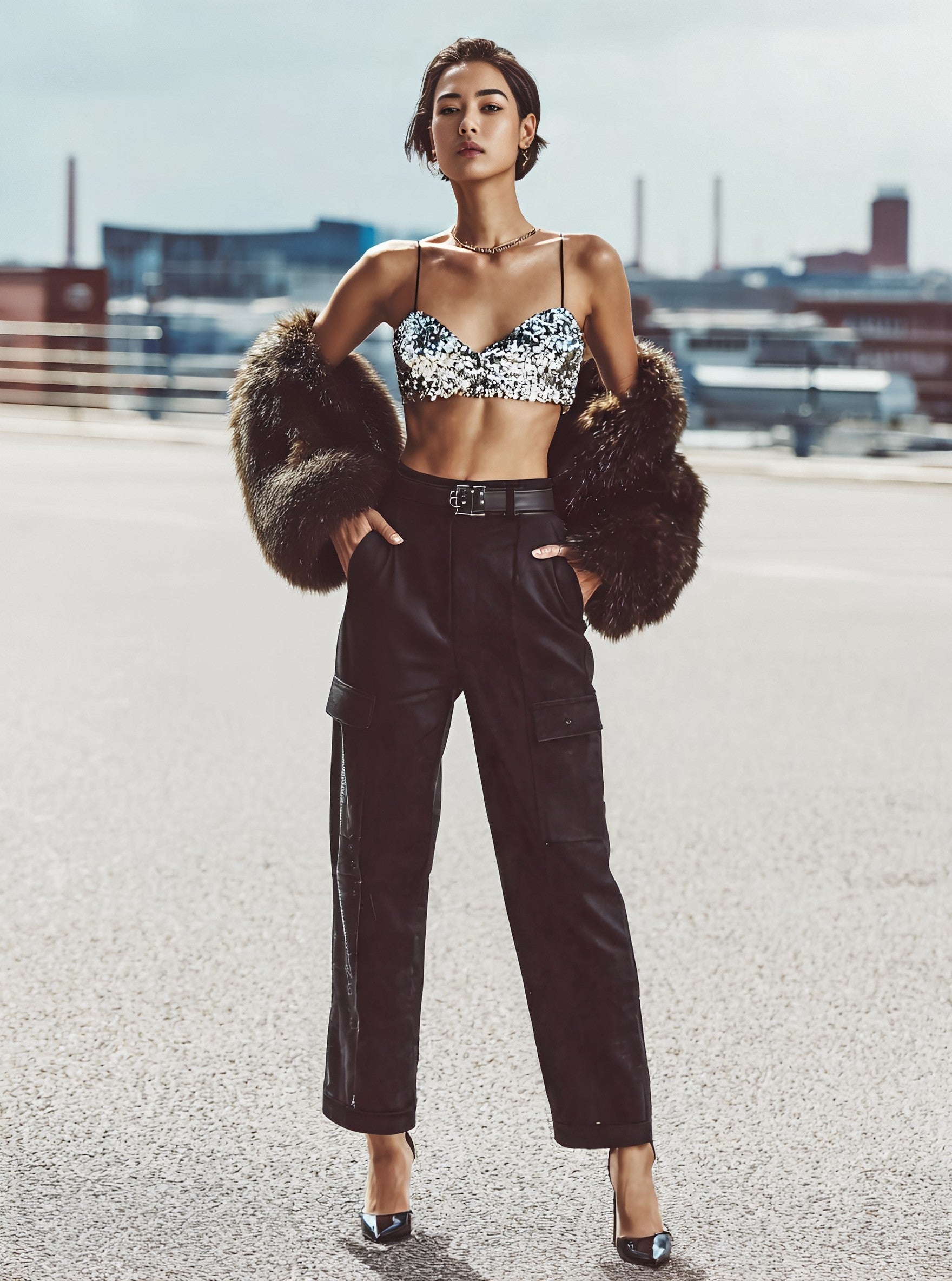 Summer Casual V-Neck Sling Top Ultra-Short Length Women's Clothing Fashionable Trendy Strapless Outfit for Warm Weather