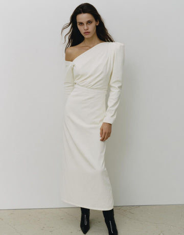 Autumn Dresses 2025 Women's Sexy Plain Long Sleeve One-Shoulder A-Line Midi Dating Dresses