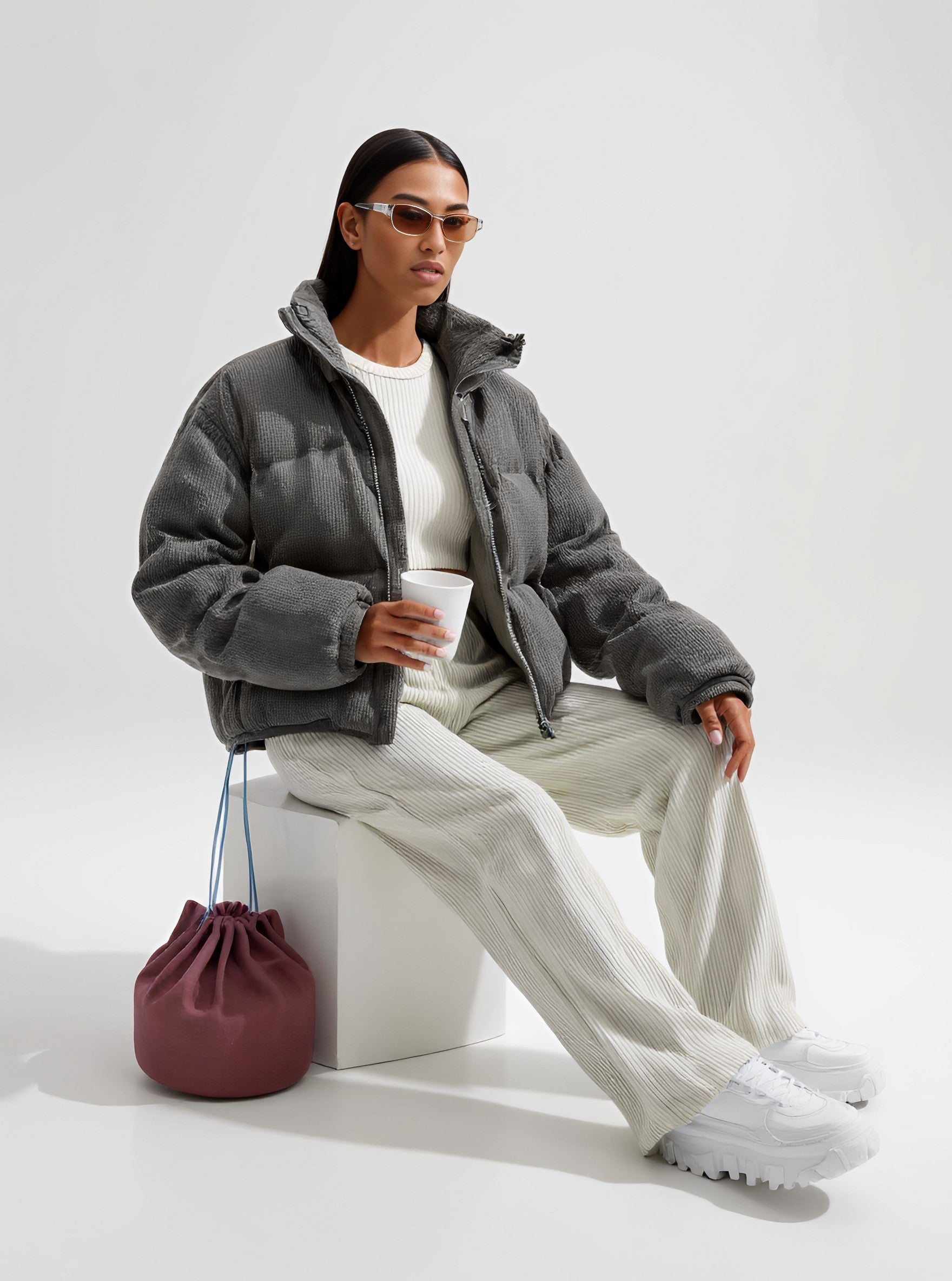 Cotton-Padded Jacket Long Sleeve Casual Style Straight Sleeve Autumn Winter Clothes Women's Top Regular Length