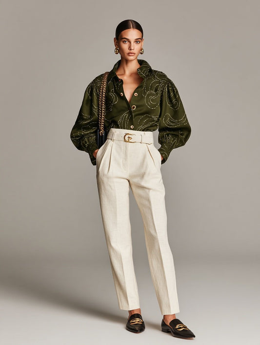 Autumn Pants 2025 Women's Fashion Plain High Waist Folds Ankle Straight Daily Basic Cuffed Pants