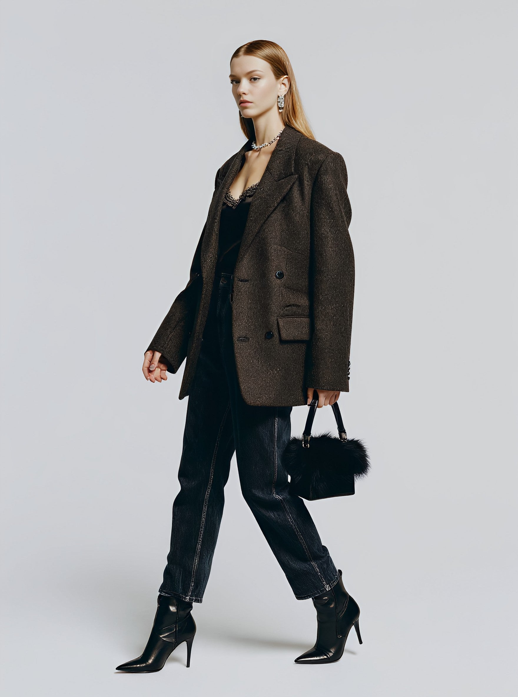 Loose Fit Long Sleeve Winter Jacket Casual Style Straight Sleeve Suit Regular Length Top Women's Fashion Outerwear