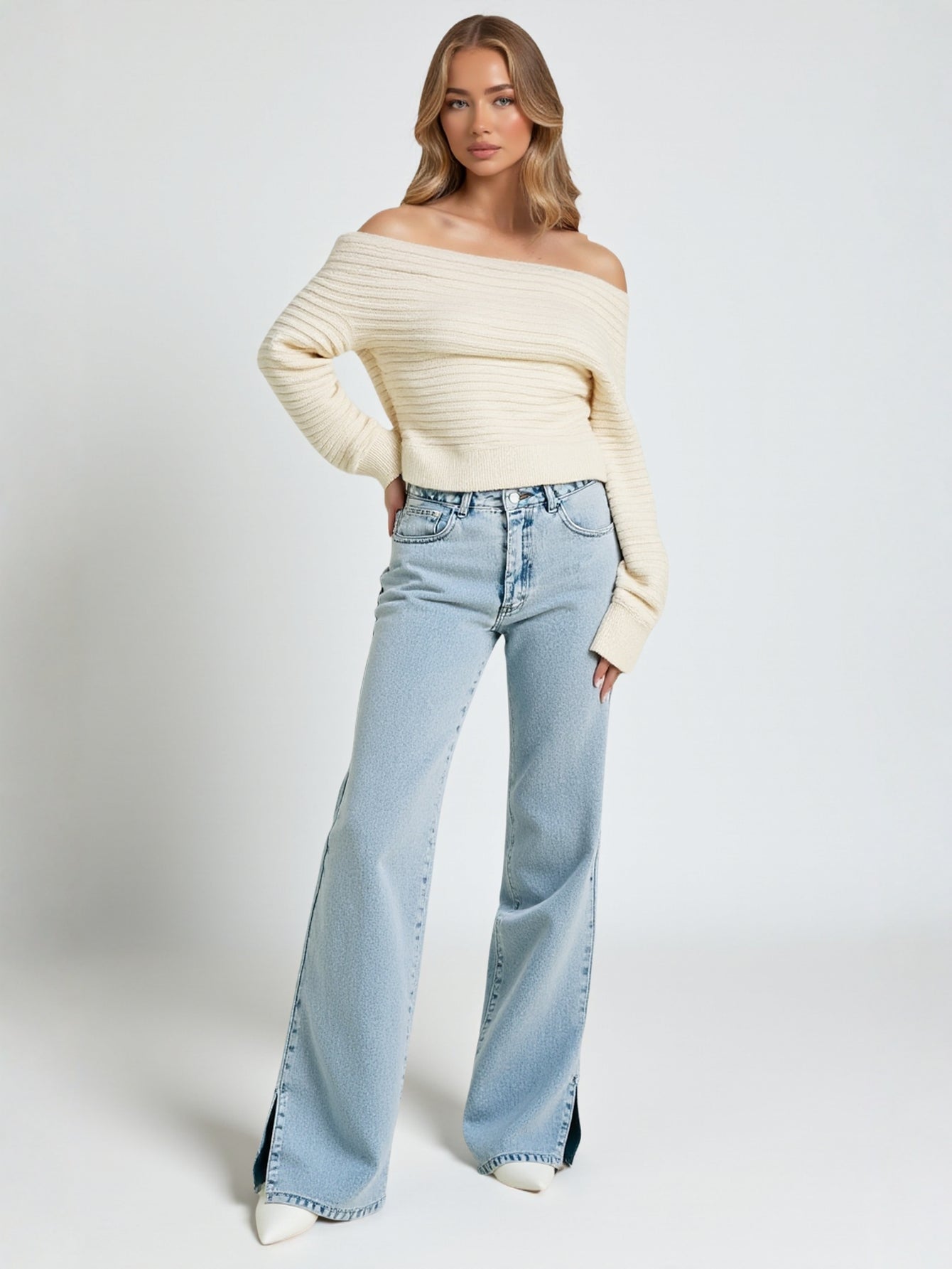 Autumn Denim Pants Mid-Waist Elegant Casual Style Selected Split Design Washed Trendy Female Jeans