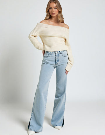 Autumn Denim Pants Mid-Waist Elegant Casual Style Selected Split Design Washed Trendy Female Jeans