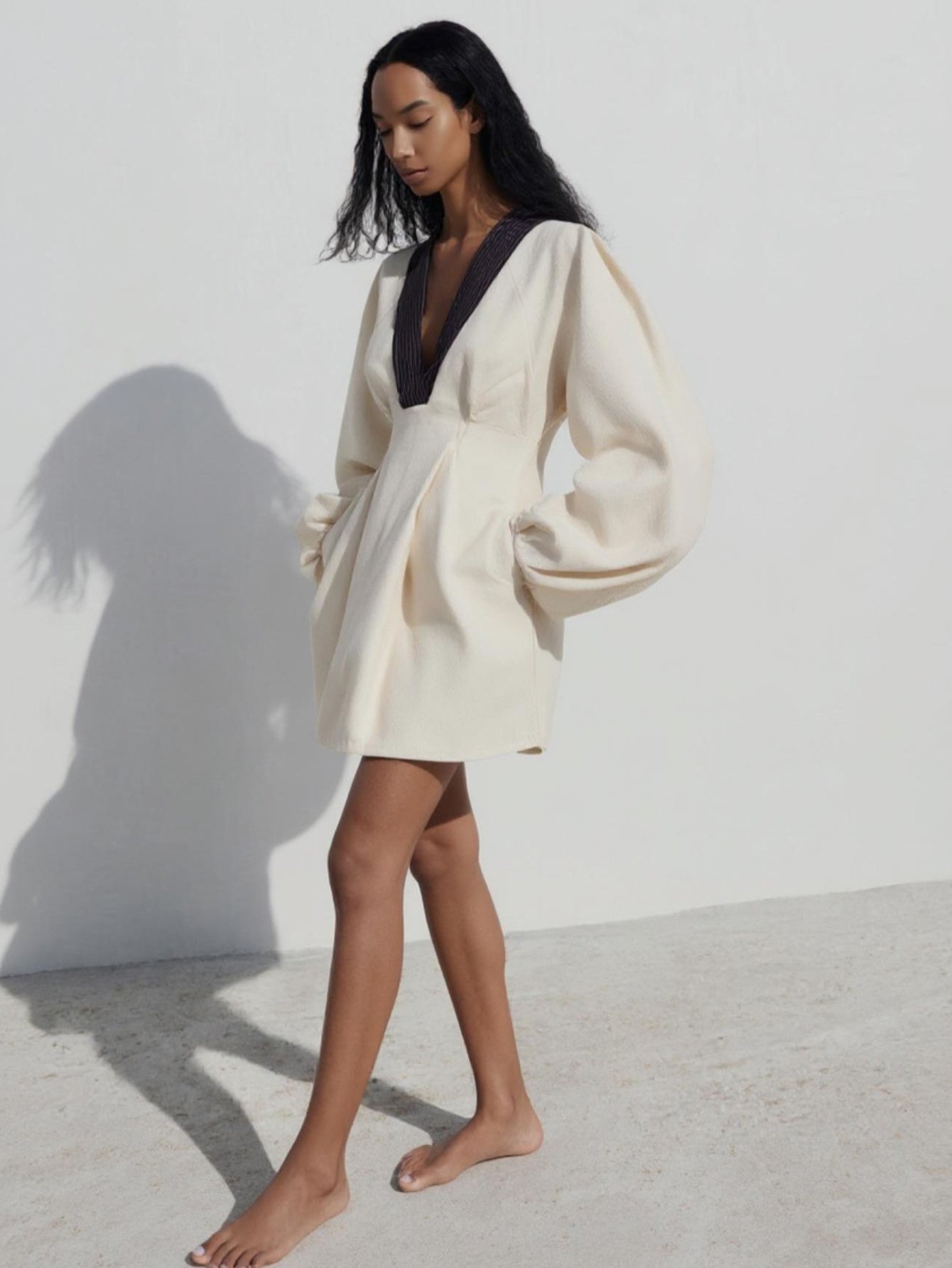 Women's Autumn Dresses Cute High Street Contrast Color Long Sleeve V-Neck Mini Shift Dresses